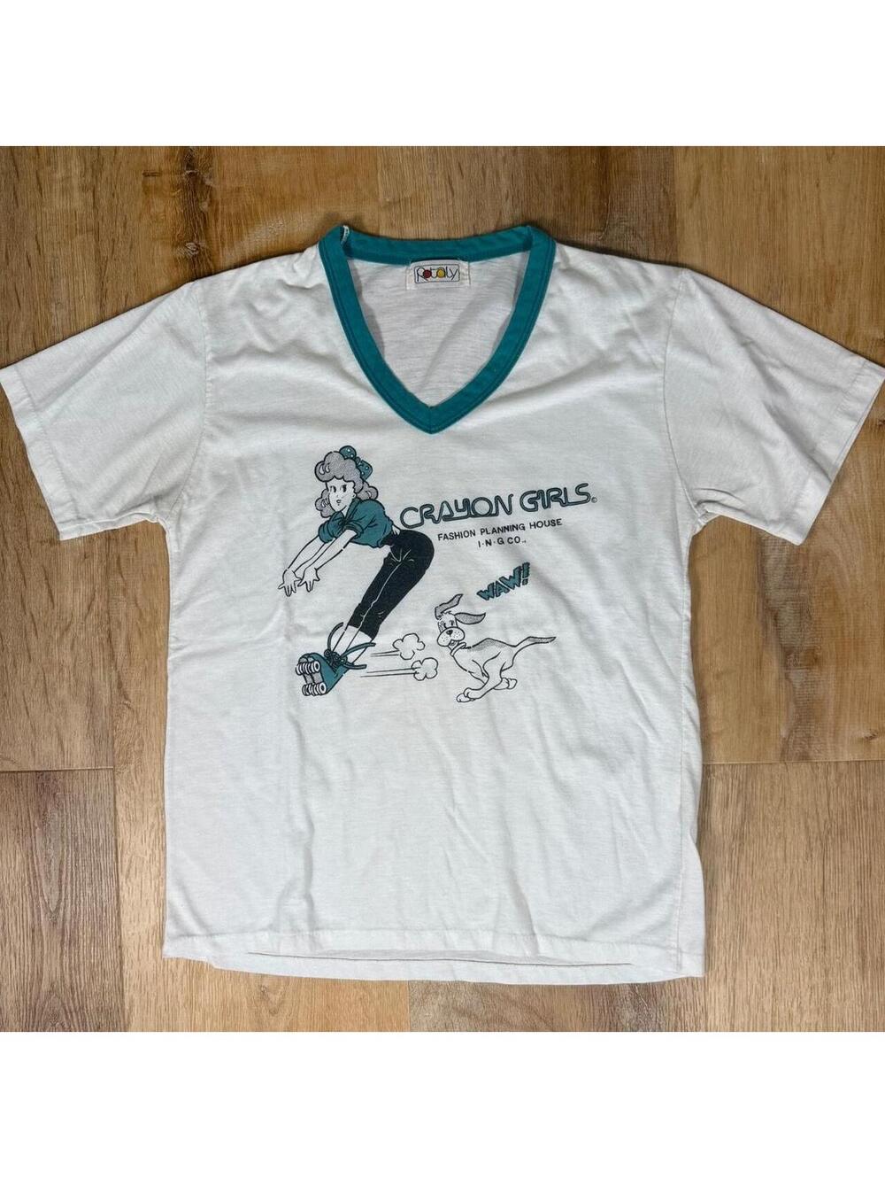 Woman's Vintage 80s Retro Crayon Girls white graphic tee